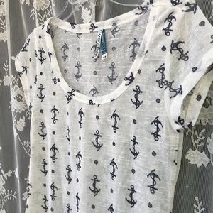 WALLFLOWER🌼FAVORITE TEE🌼BLUE ANCHORS🌼WHITE🌼